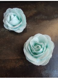 Ръчно изработени рози от ефектен плат цвят Мента комплект от 2 броя